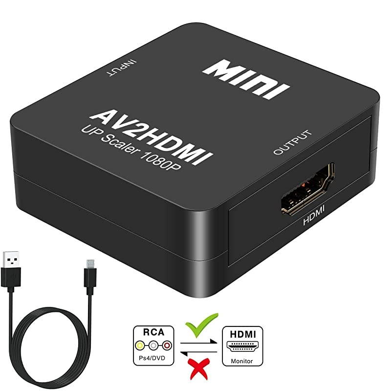 RCA to HDMI AV to HDMI Converter  1080P Mini RCA Composite CVBS AV to HDMI Video Audio Converter Adapter Supporting PALNTSC for PC Laptop Xbox PS4 TV STB VHS VCR BlueRay