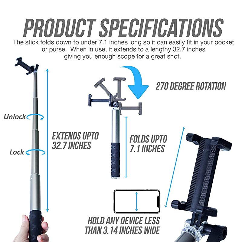 Bluetooth Selfie Stick Tripod with Remote Compatible with iPhone 6 6s and 7 plus Android Samsung Galaxy S7 S8 Plus Edge CompactExtendable Aluminum Monopod for Photo and Video Use Gray