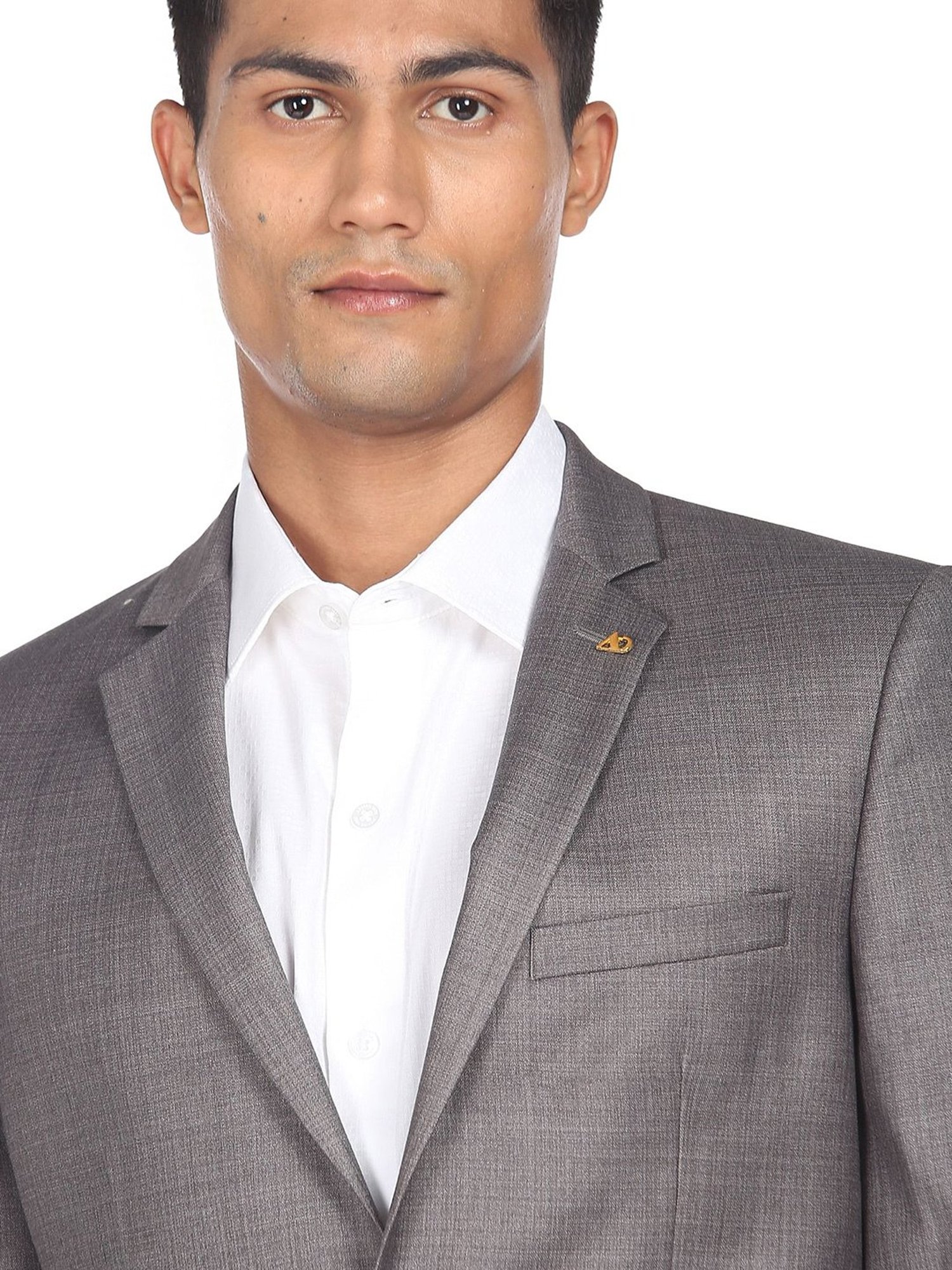 AD by Arvind Grey Regular Fit Notch Lapel Blazer