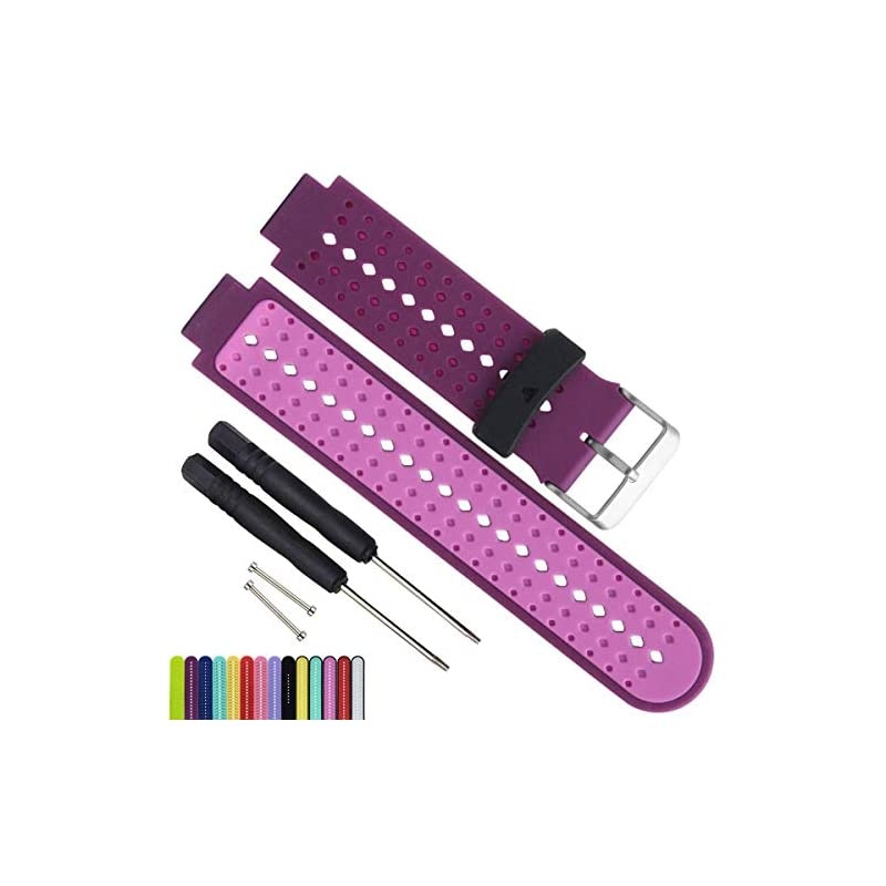 Waterproof Replacement Watch Bands and Straps With 2PCS Pin Removal Tools + 2PCS Lugs Adapters for Garmin Fouerunner 220 230 235 620 630 735 GPS Running Smart Wrist Watch PurpleRose