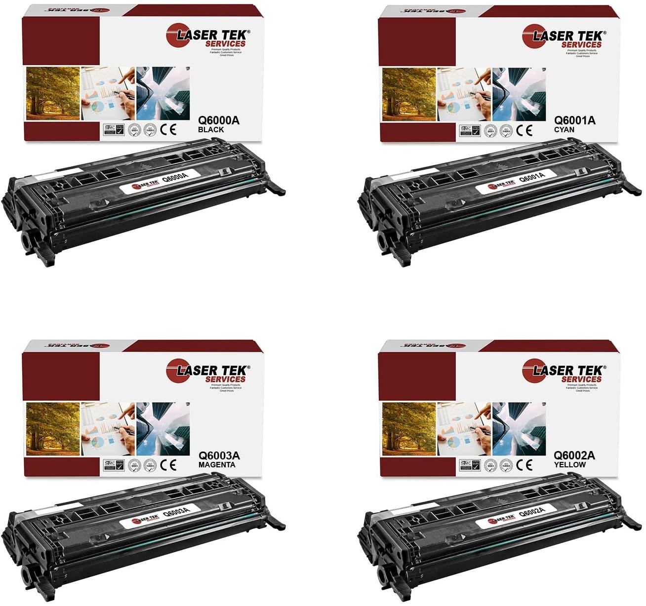 Laser Tek Services Compatible HP 124A Q6000A Q6001A Q6002A Q6003A Toner Cartridge Replacement for HP Color Laserjet 1600 2600n, CM1015mfp Printers (Black, Cyan, Magenta, Yellow, 4 Pack)