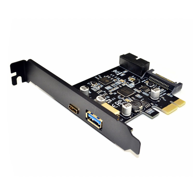 EnLabs PCIEU3ACS20 PCI-e to 4 Ports USB 3.1 GEN 1 (5Gbps)(USB Type-C +USB Type A  w/ Internal 19Pin USB 3.0 Dual Port)  PCI Express Card, Power by 15pin SATA w/ Full-Profile & Low-Profile Bracket