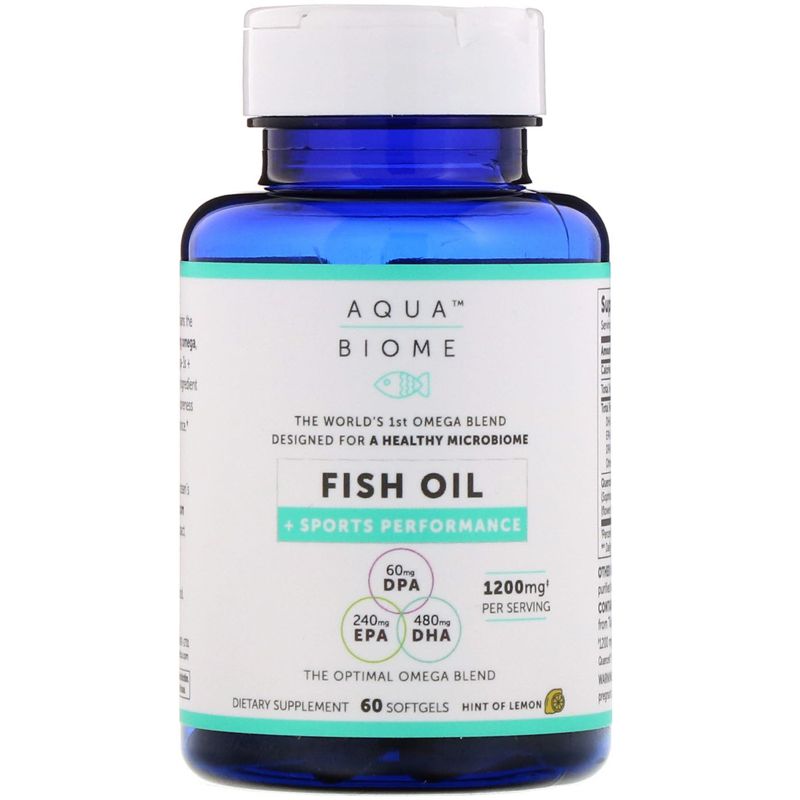 Enzymedica Aqua Biome, Fish Oil + Sports Performance, Lemon Flavor, 1,200 mg, 60 Softgels, Omegas and Fish Oil