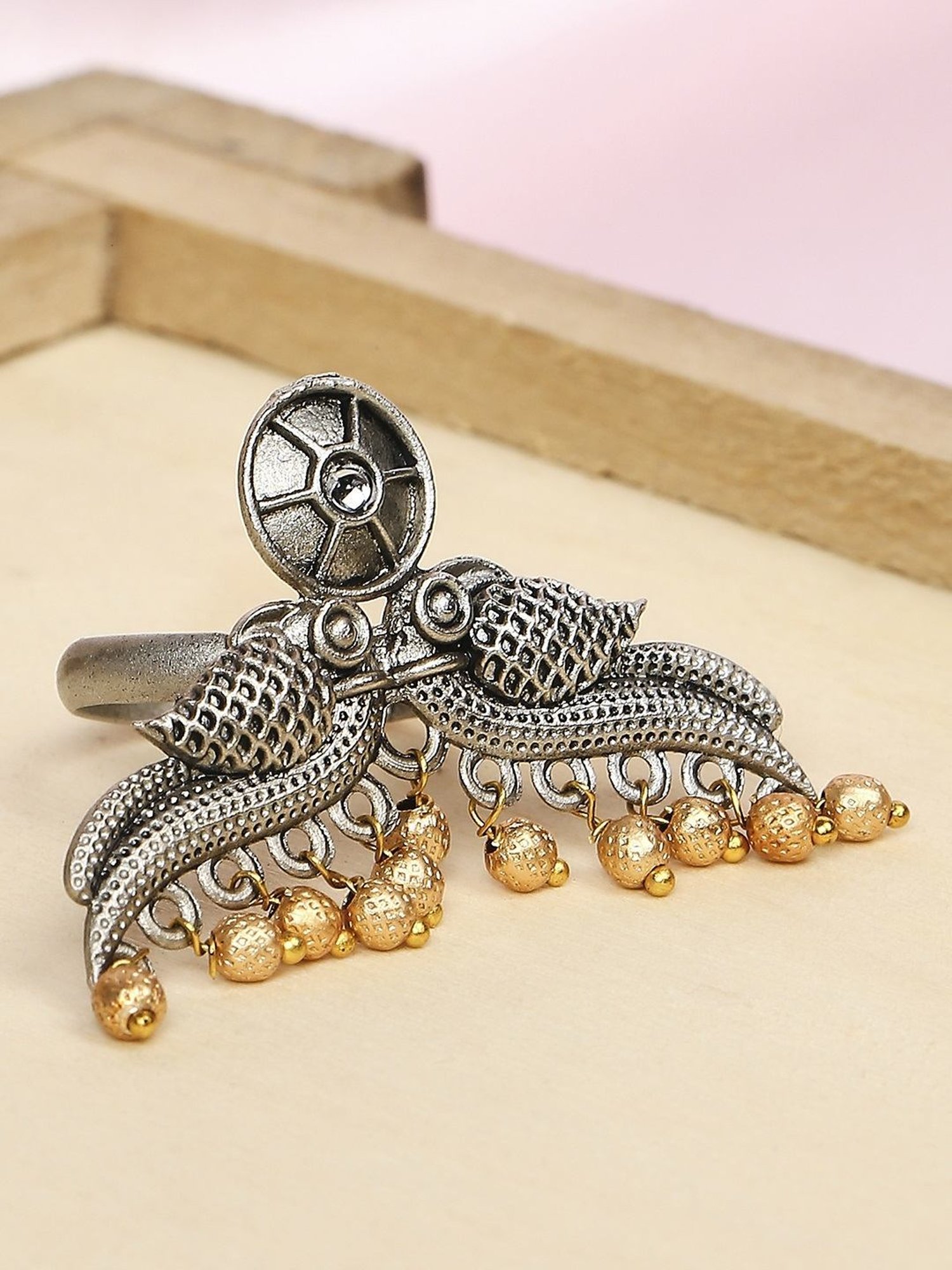 OOMPH Oxidised Silver Peacock Design Tribal & Afghan Finger Ring