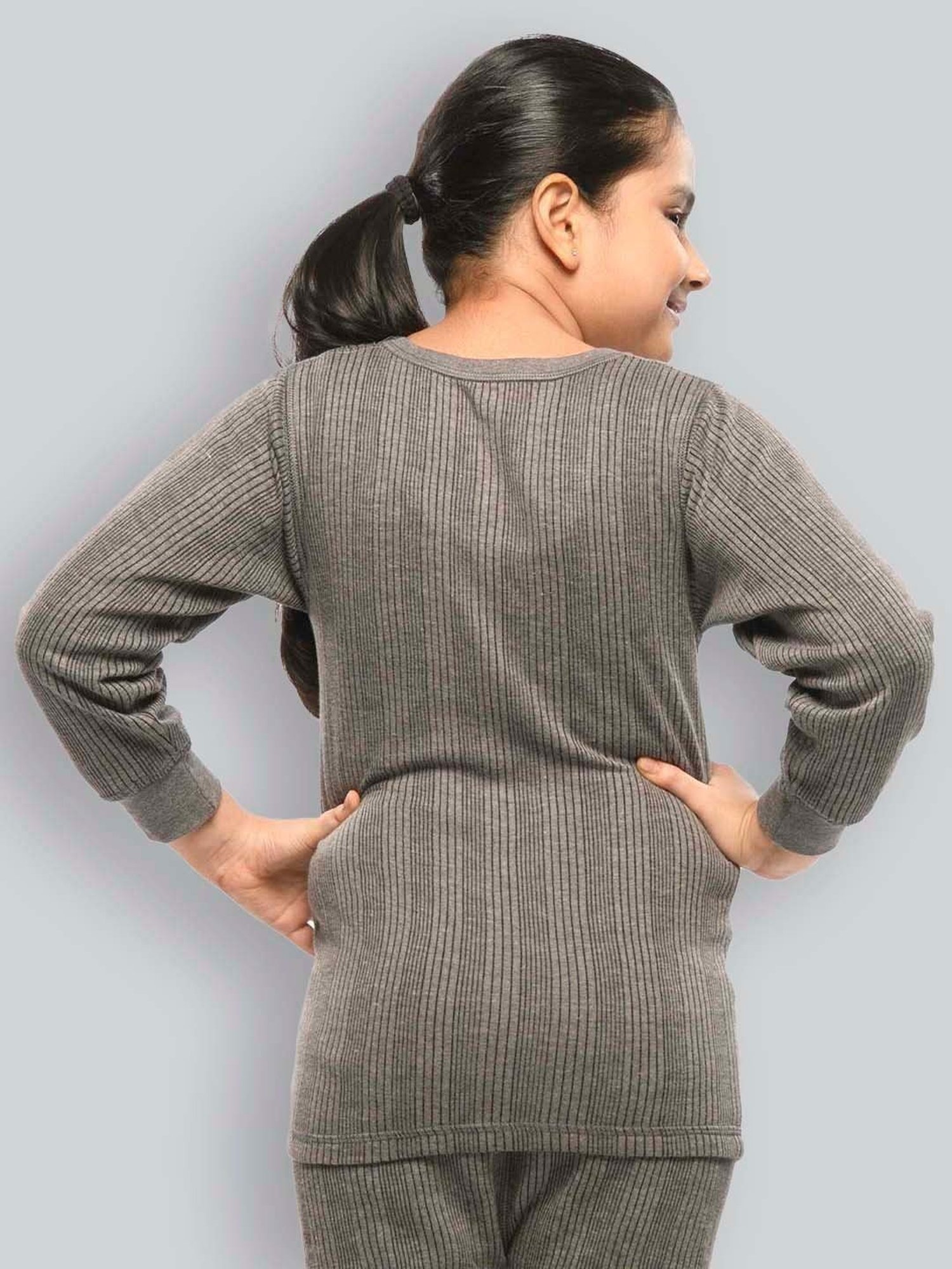 Dyca Kids Grey Melange Textured Thermal Top (Pack Of 2)