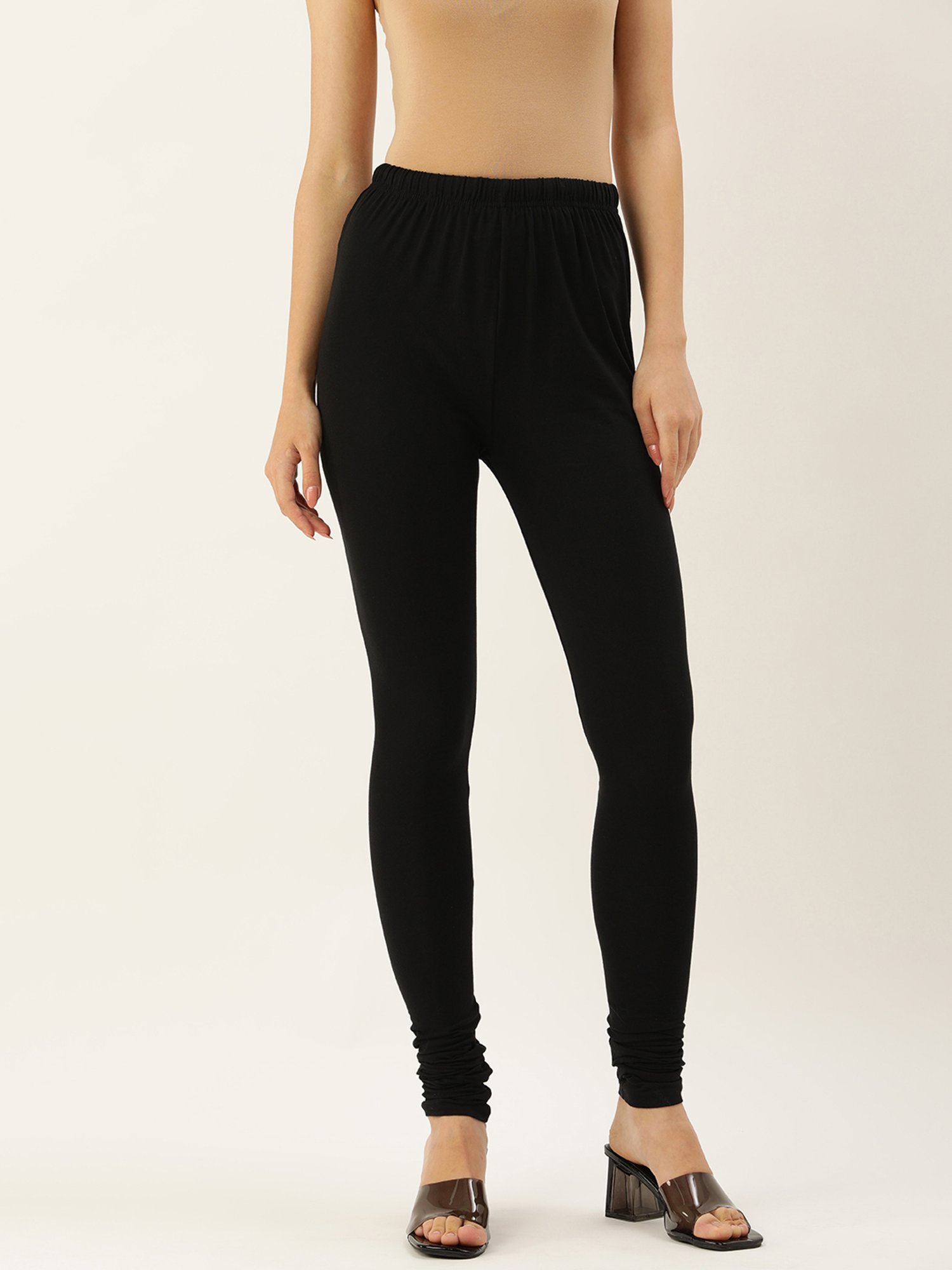 Amukti Black Regular Fit Mid Rise Leggings