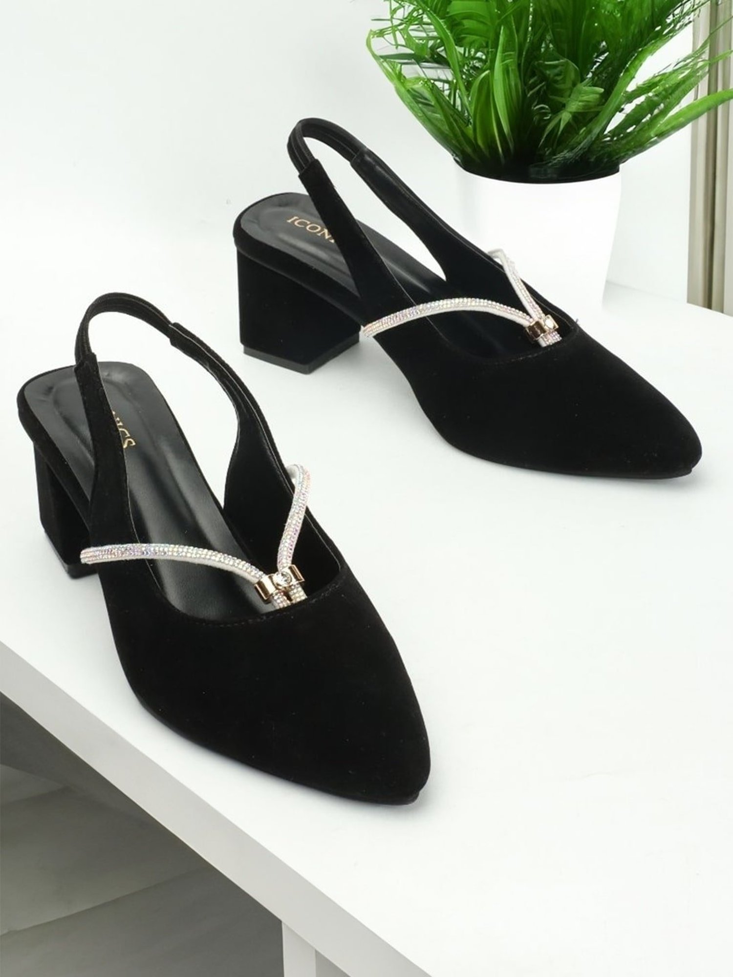 Iconics Women's Black Sling Back Sandals