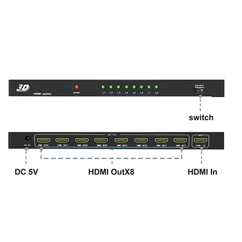 JTD3DSP0108 8Port HDMI v13 1Input 8Output 1x8 1080P HDMI Splitter