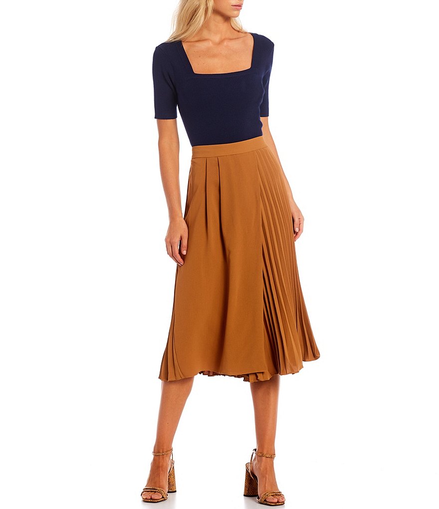 Skies Are Blue Square Neck Short Sleeve Ribbed Sweater Knit Top