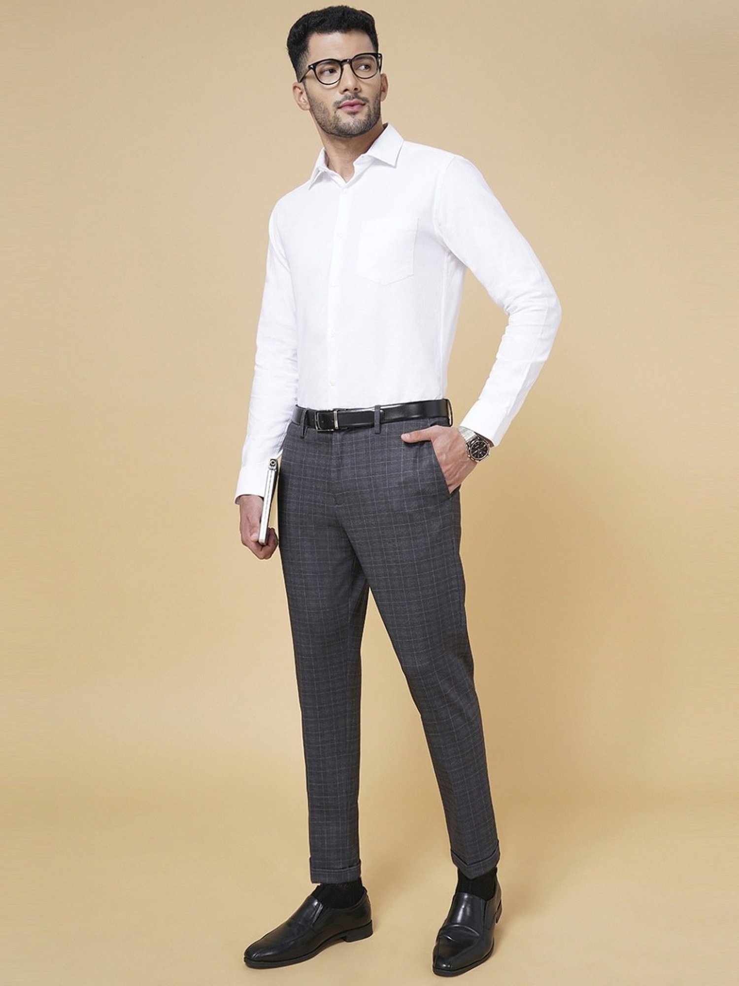 Byford by Pantaloons Grey Regular Fit Printed Trousers