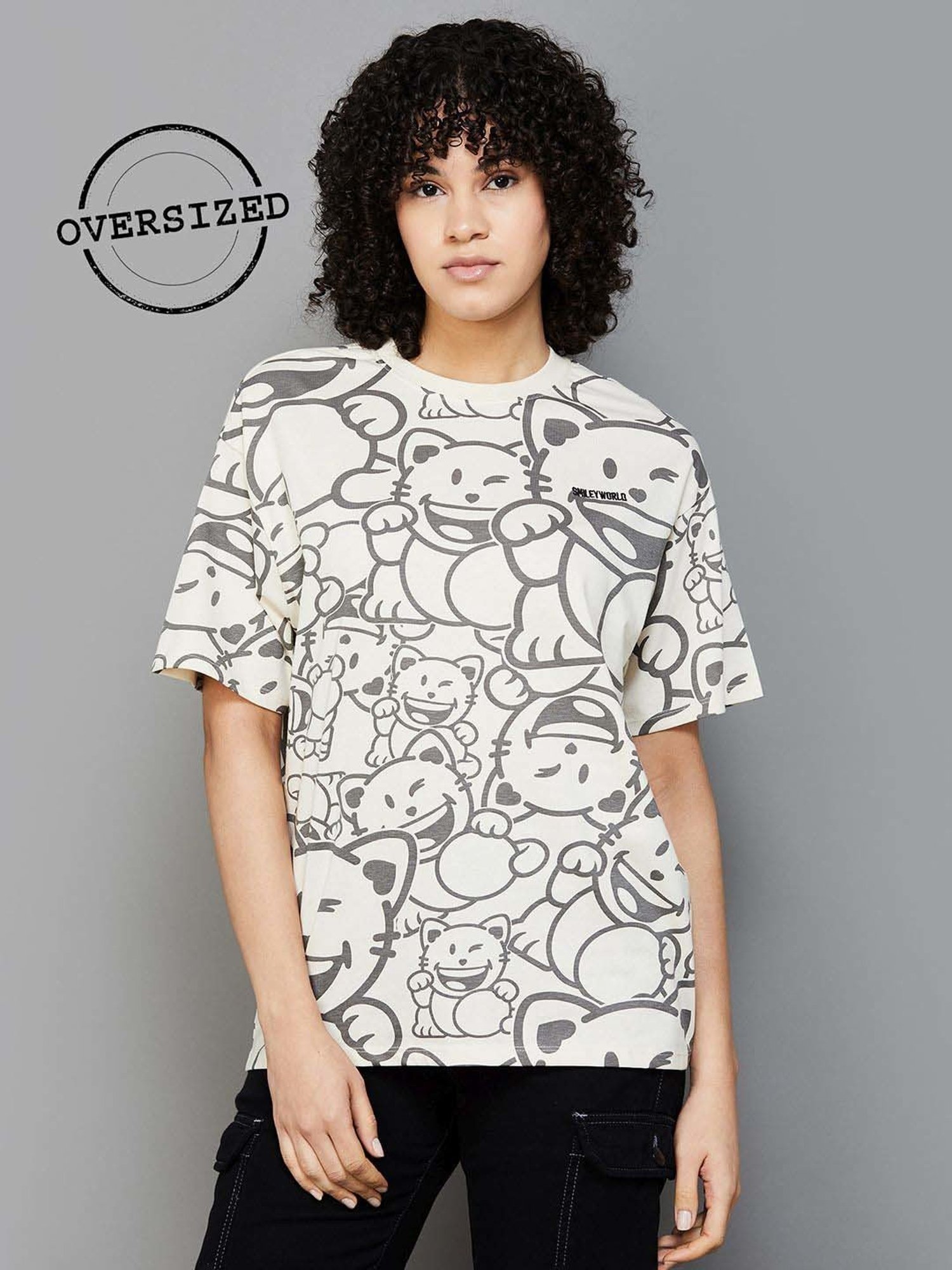 SmileyWorld Grey Cotton Printed T-Shirt