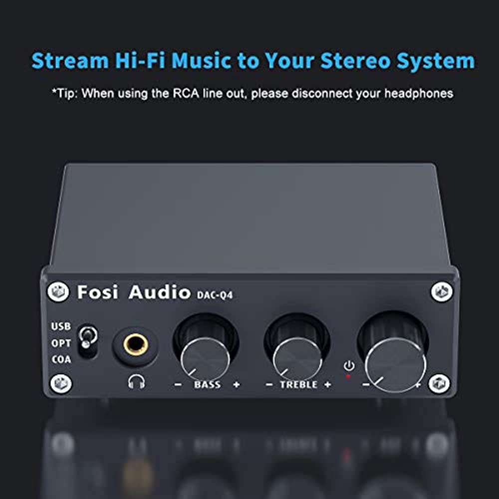 Fosi Audio Q4 - Mini Stereo Gaming DAC & Headphone Amplifier Audio Converter Adapter for Home/Desktop Powered/Active Speakers