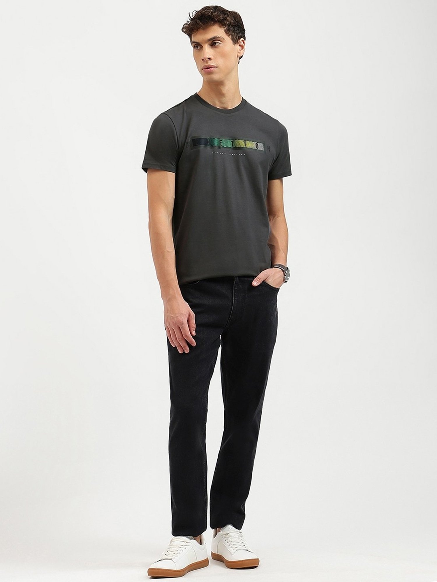 United Colors Of Benetton Grey Regular Fit Printed T-Shirt