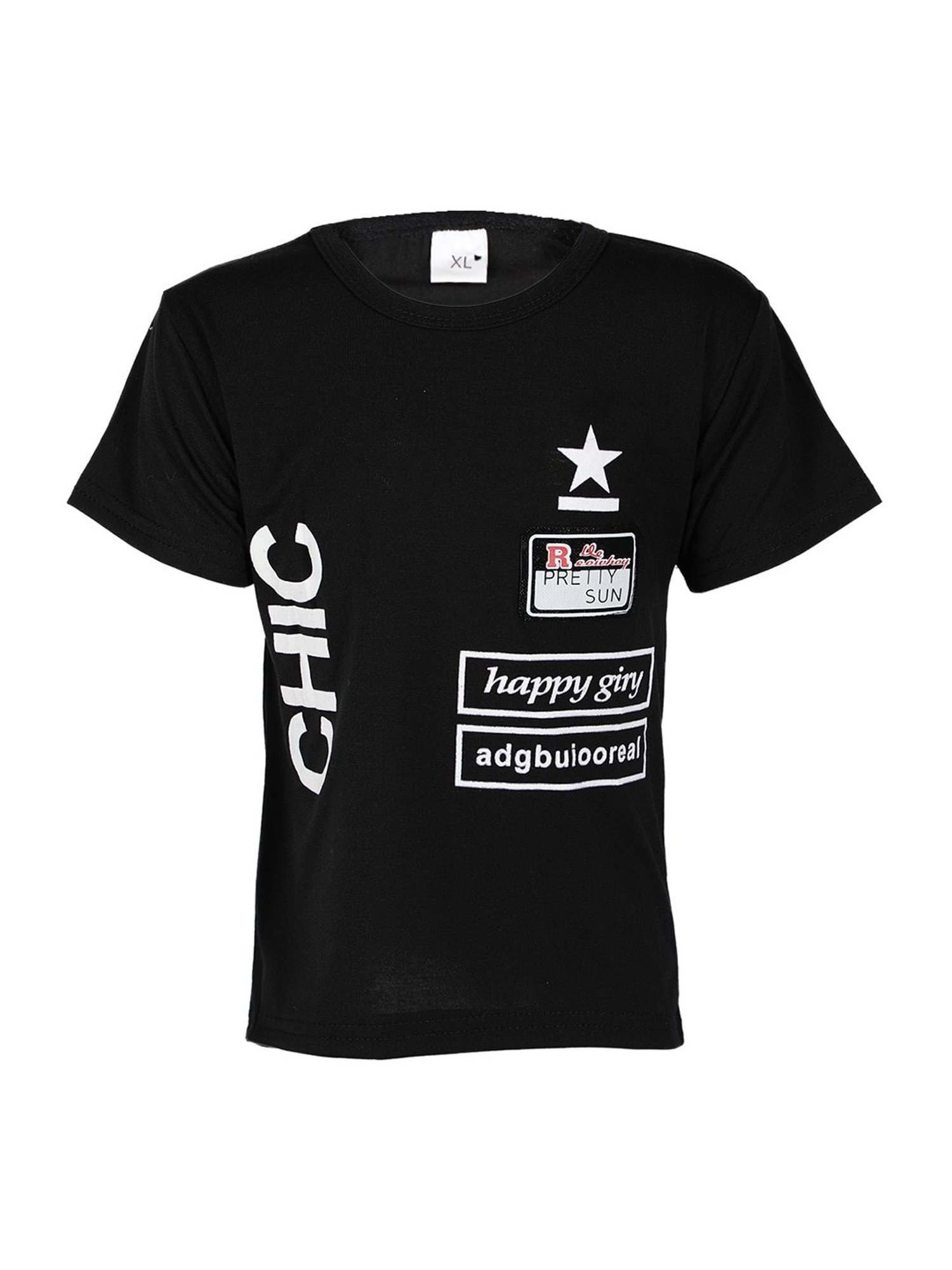 Passion Petals Kids Black Cotton Printed T-Shirt