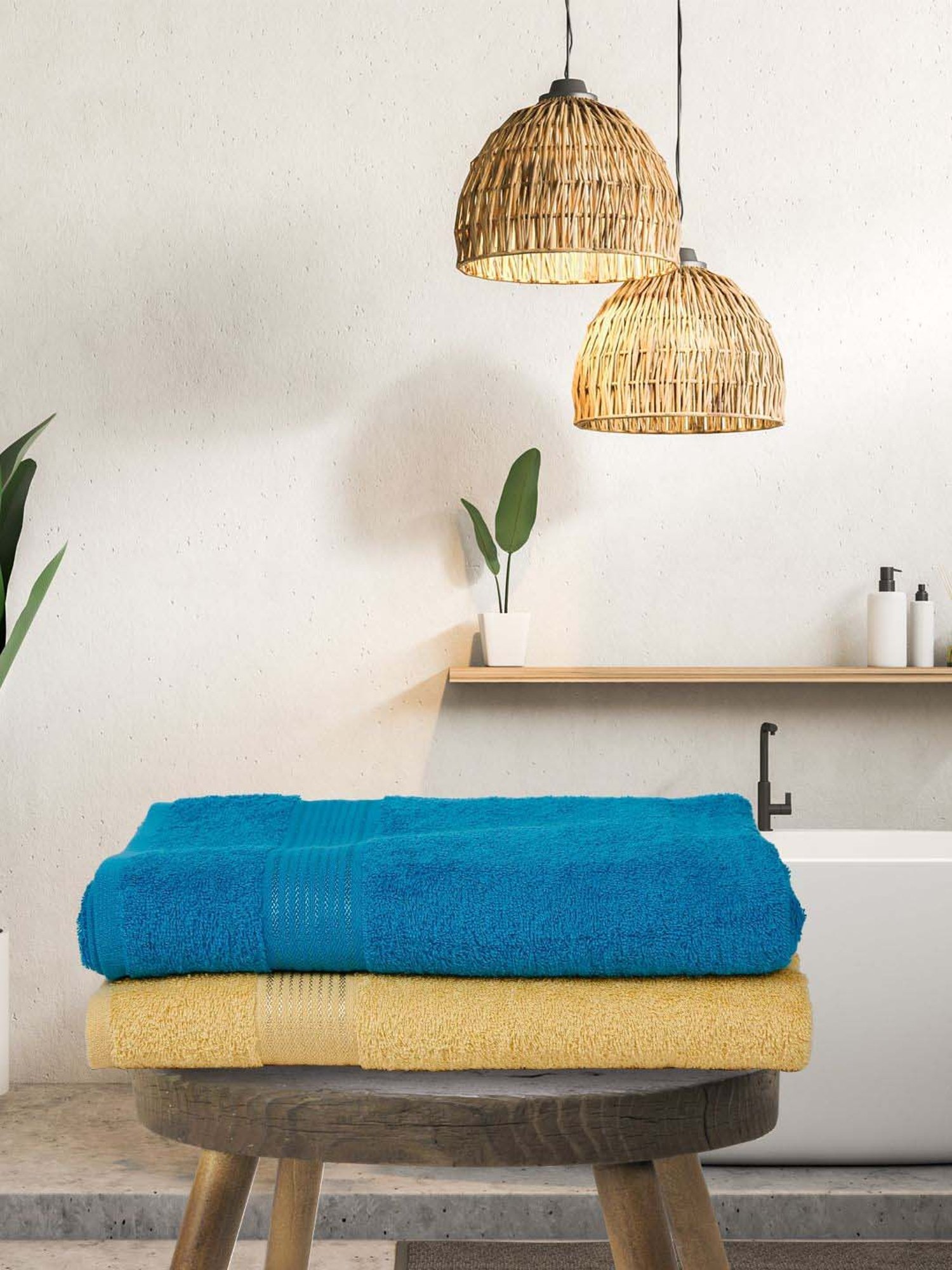 LORENA 100% Cotton Super-Soft Terry Towels -2pc Bath Towel (d`ross) solid-multi