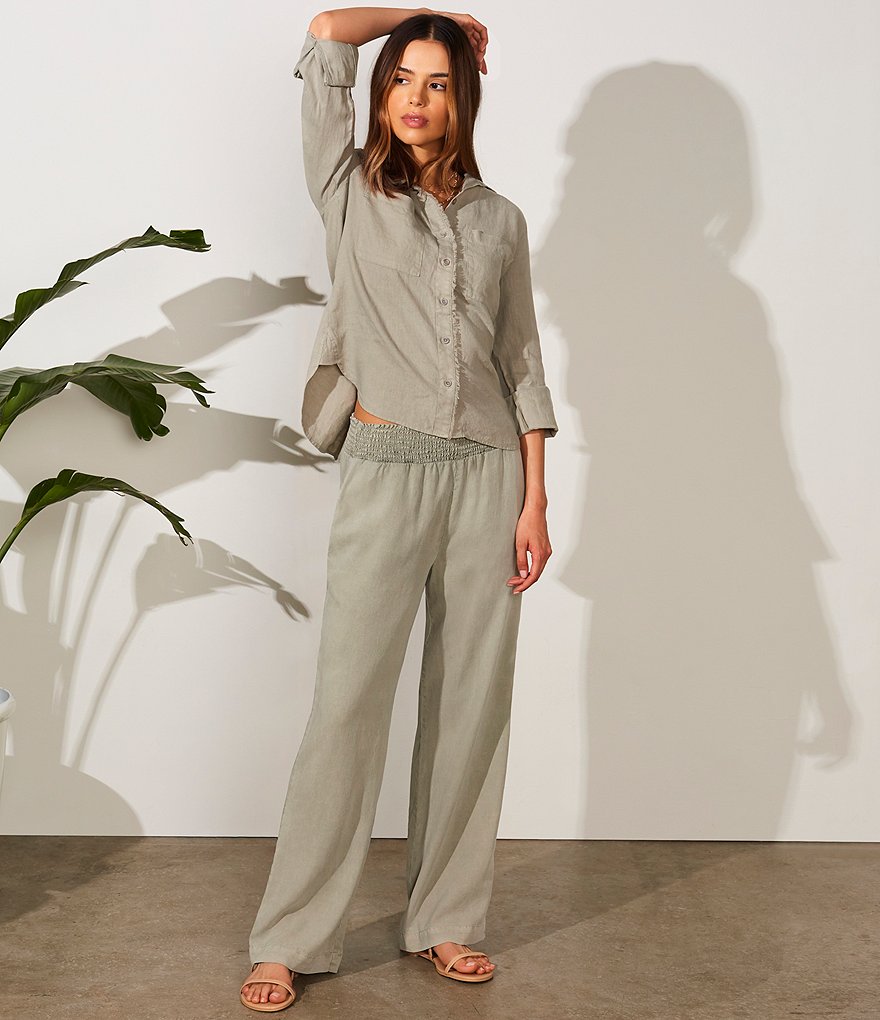 Cloth & Stone Woven Fray Placket Button Front Top