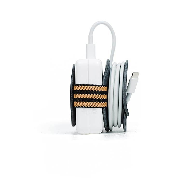 Leather Cable Organizer for MacBook Pro Power Adapter BlackStripes