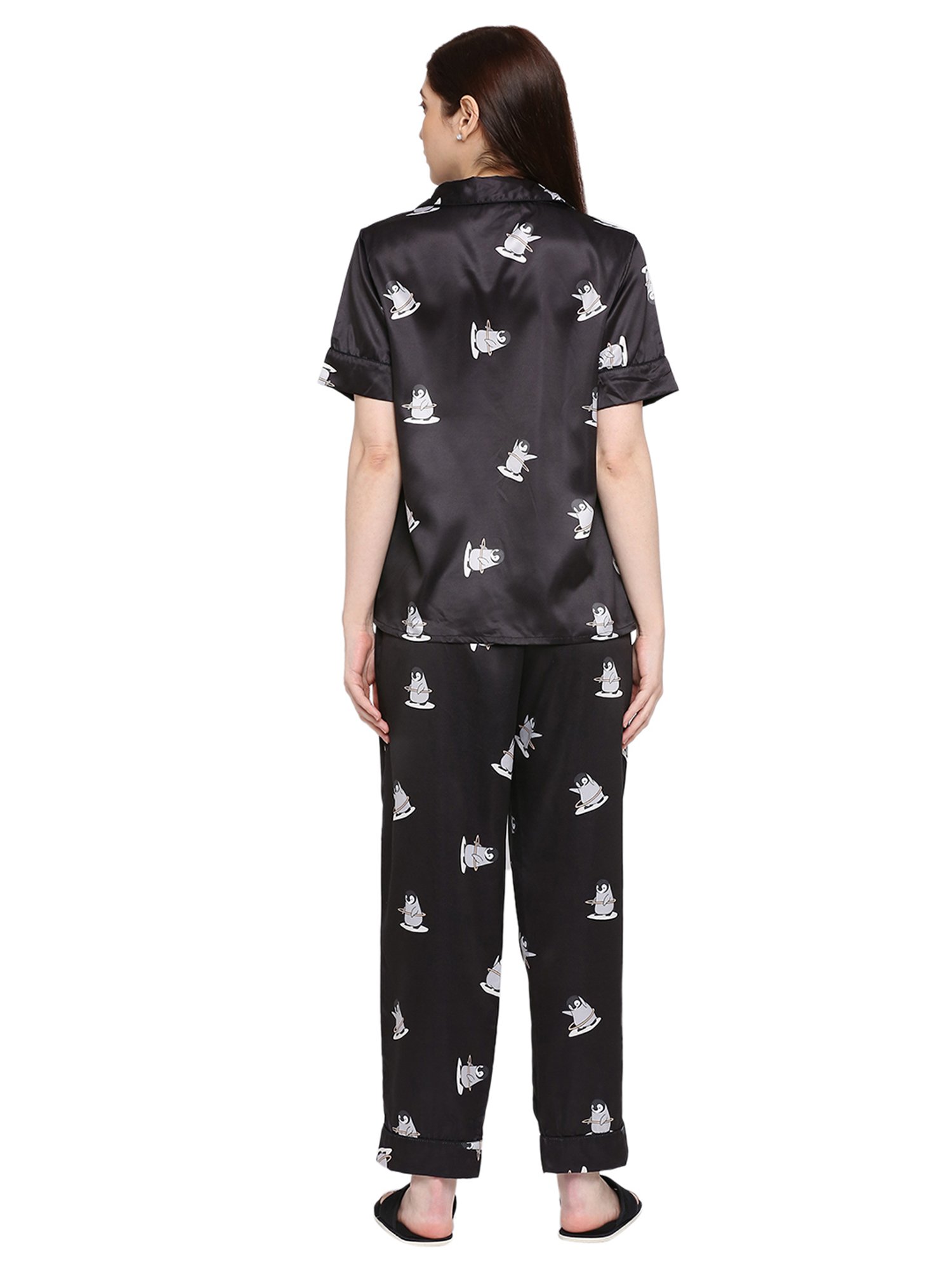 Smarty Pants Black and White Satin Print Shirt With Pyjamas