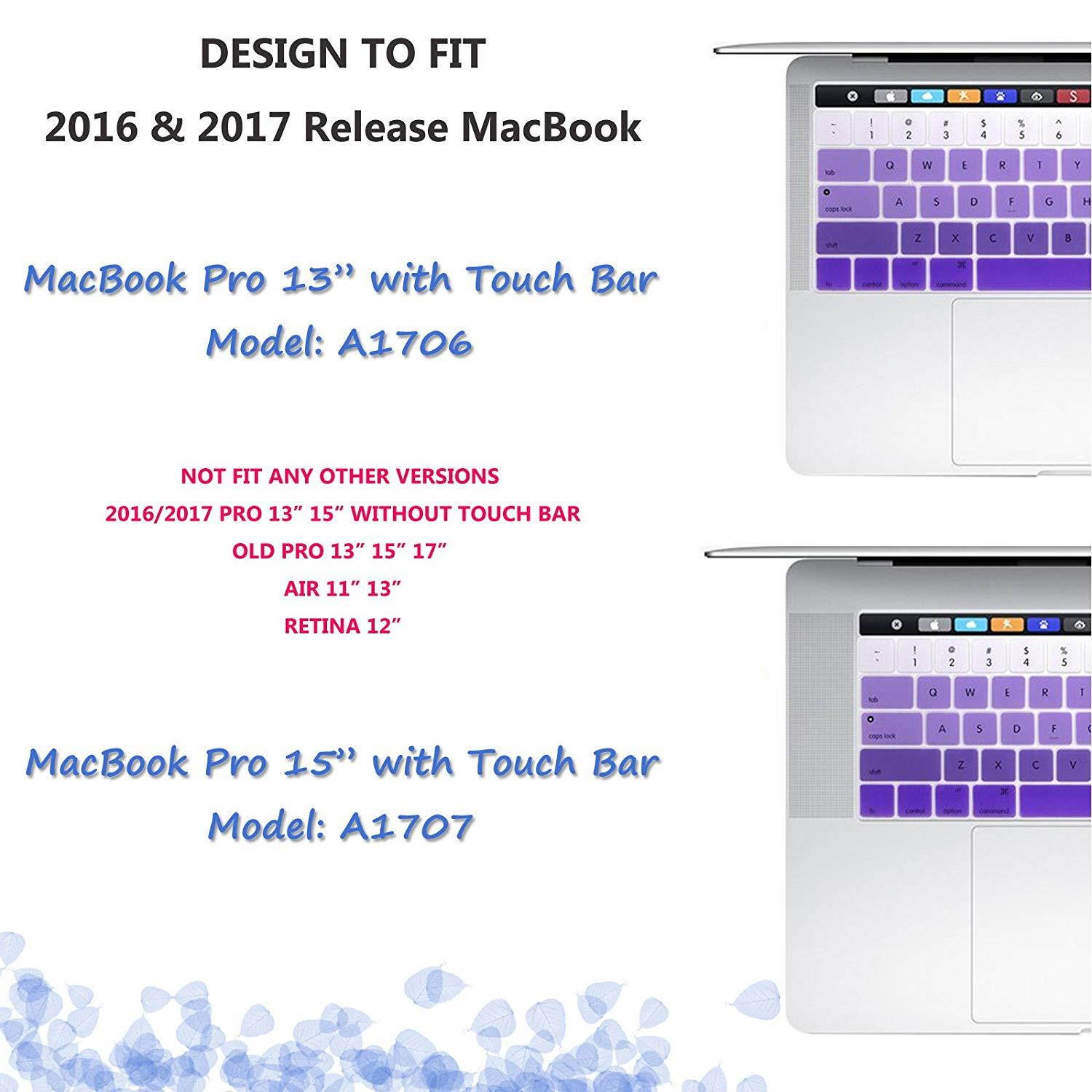 YMIX Keyboard Cover for Touch Bar Models 2017 & 2016 Release MacBook Pro 13 (A1706) & MacBook Pro 15 (A1707) with Touch ID Dust Proof Silicone Keyboard Skin - Fade Purple