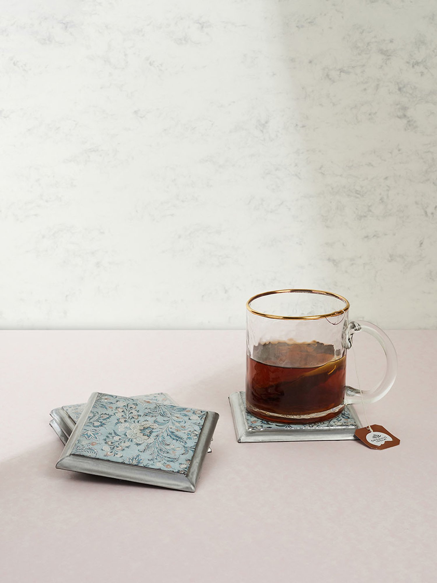 Crayton Hexagon Beige Geometric MDF Coaster - Set of 4