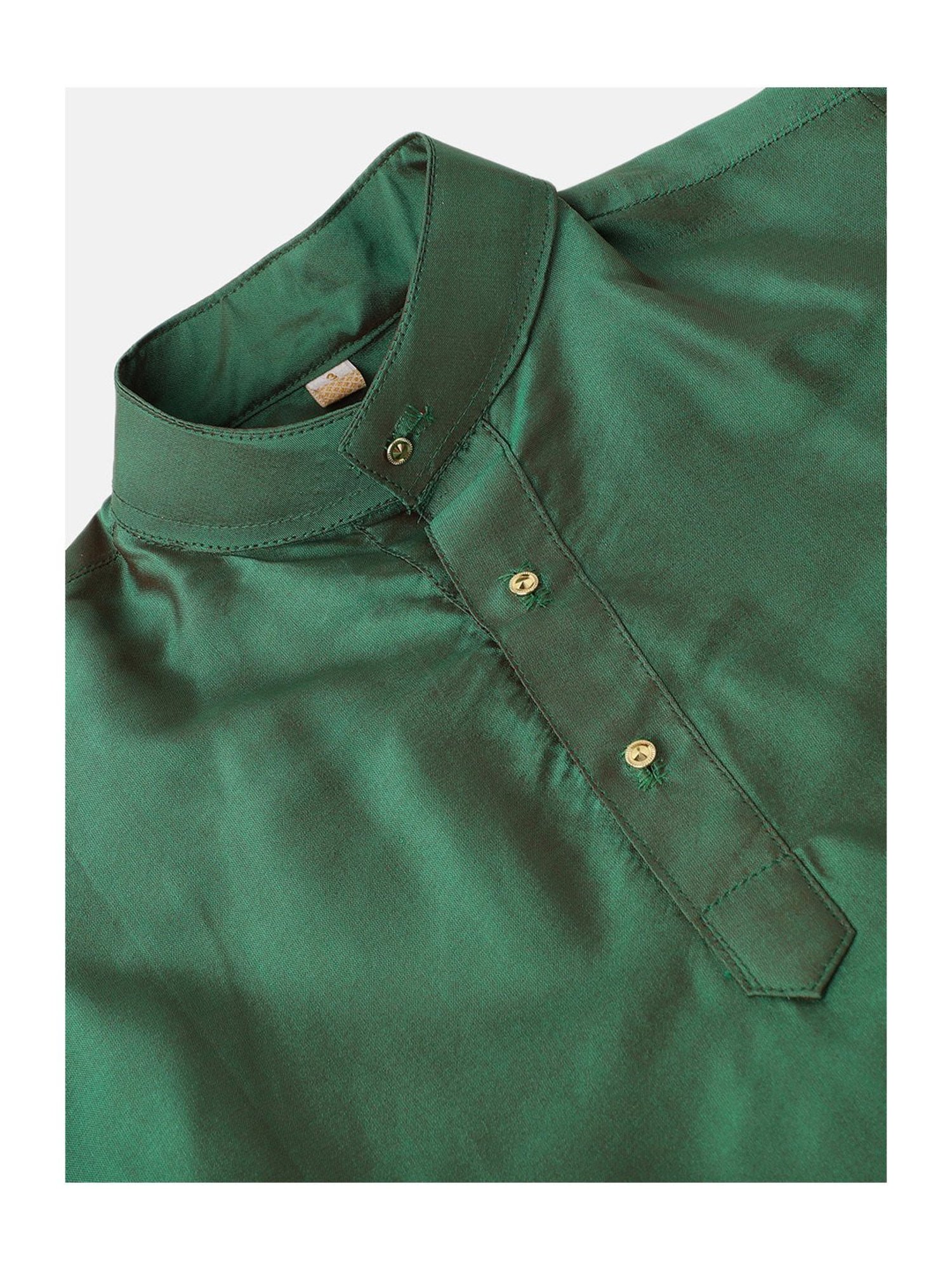 THANGAMAGAN Kids Green Solid Full Sleeves Kurta