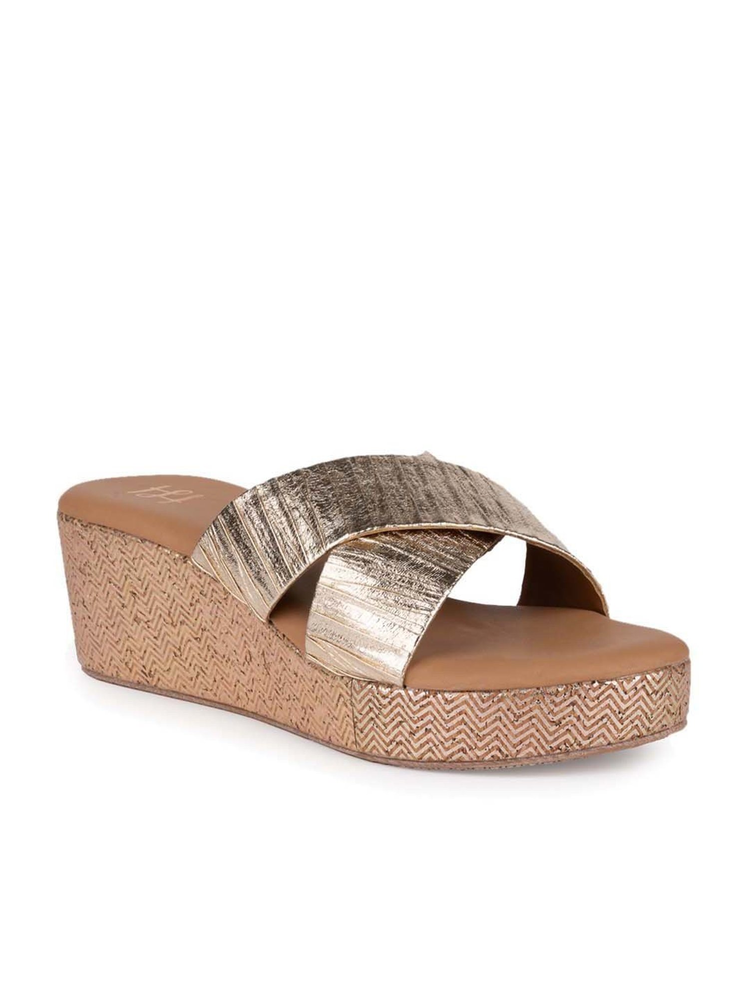 Hydes N Hues Women's Gold Cross Strap Wedges