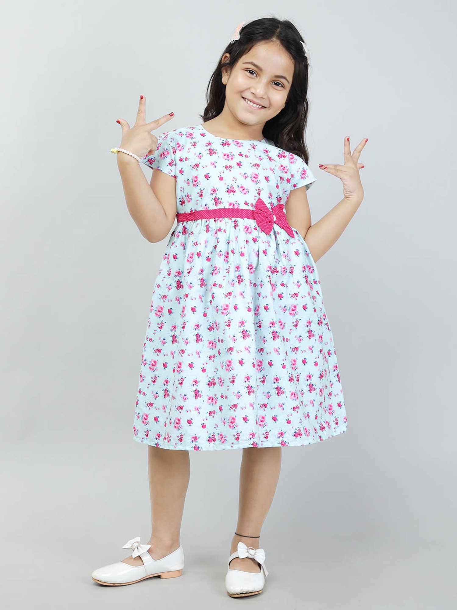 Todd N Teen Kids Blue Floral Print Frock