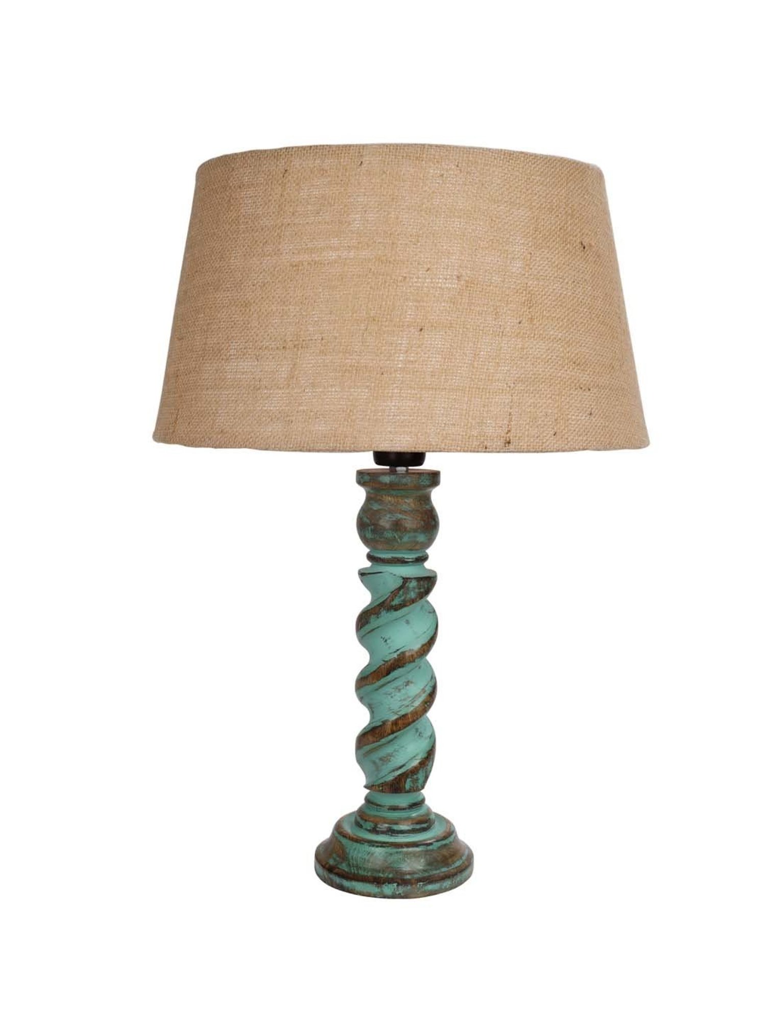 Homesake 'Signature Rustic Rope Algae' Brown & Green Wood Table Lamp with Drum Shade - Set of 1