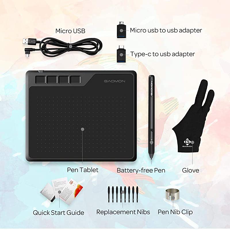 S620 65 x 4 Inches Graphics Tablet with 8192 Pressure 4 Express Keys and BatteryFree Pen for Digital Drawing OSU on Mac PC Android Device