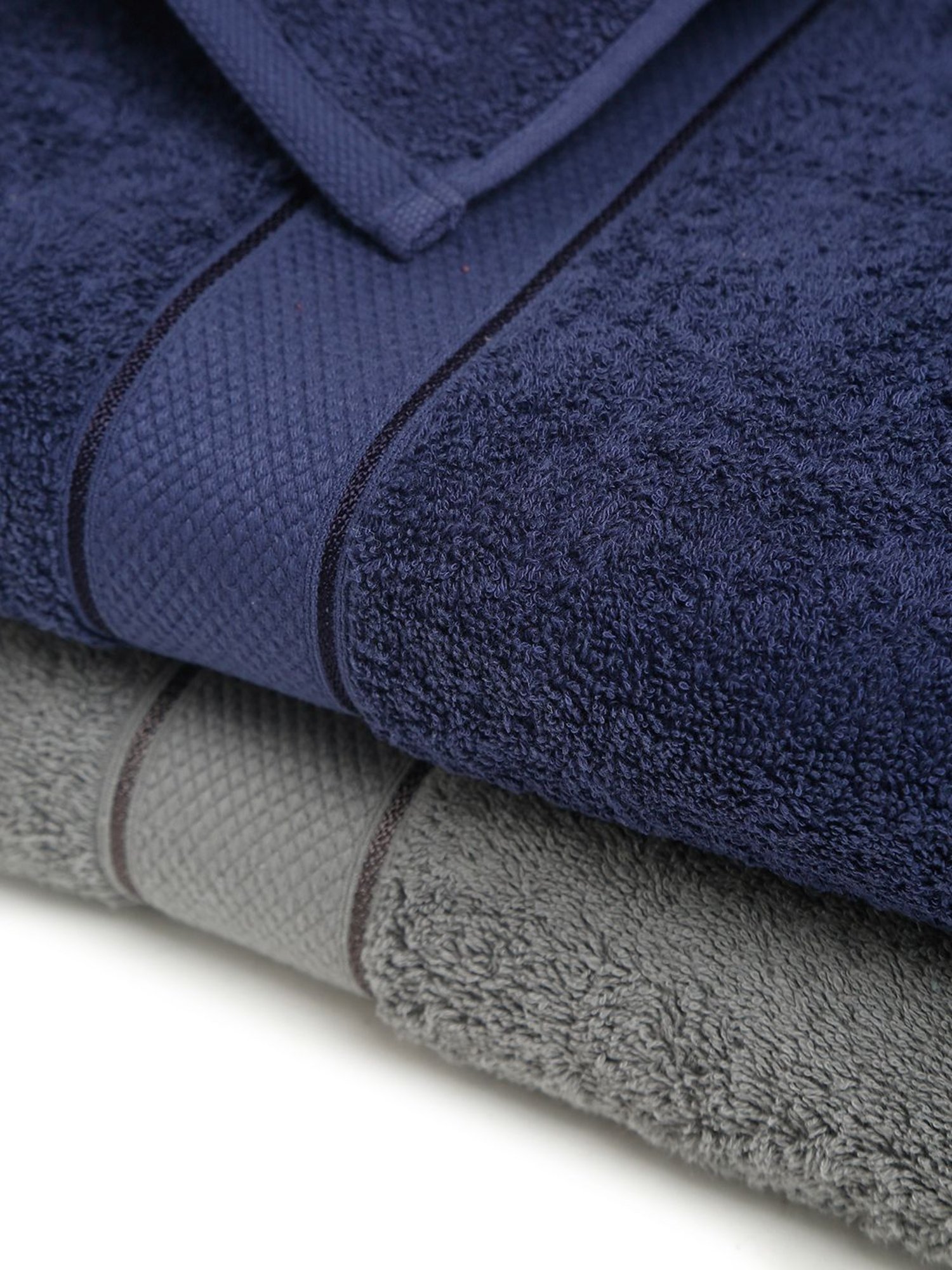 Creeva Grey & Navy 525 GSM Cotton Bath Towel Set of 2