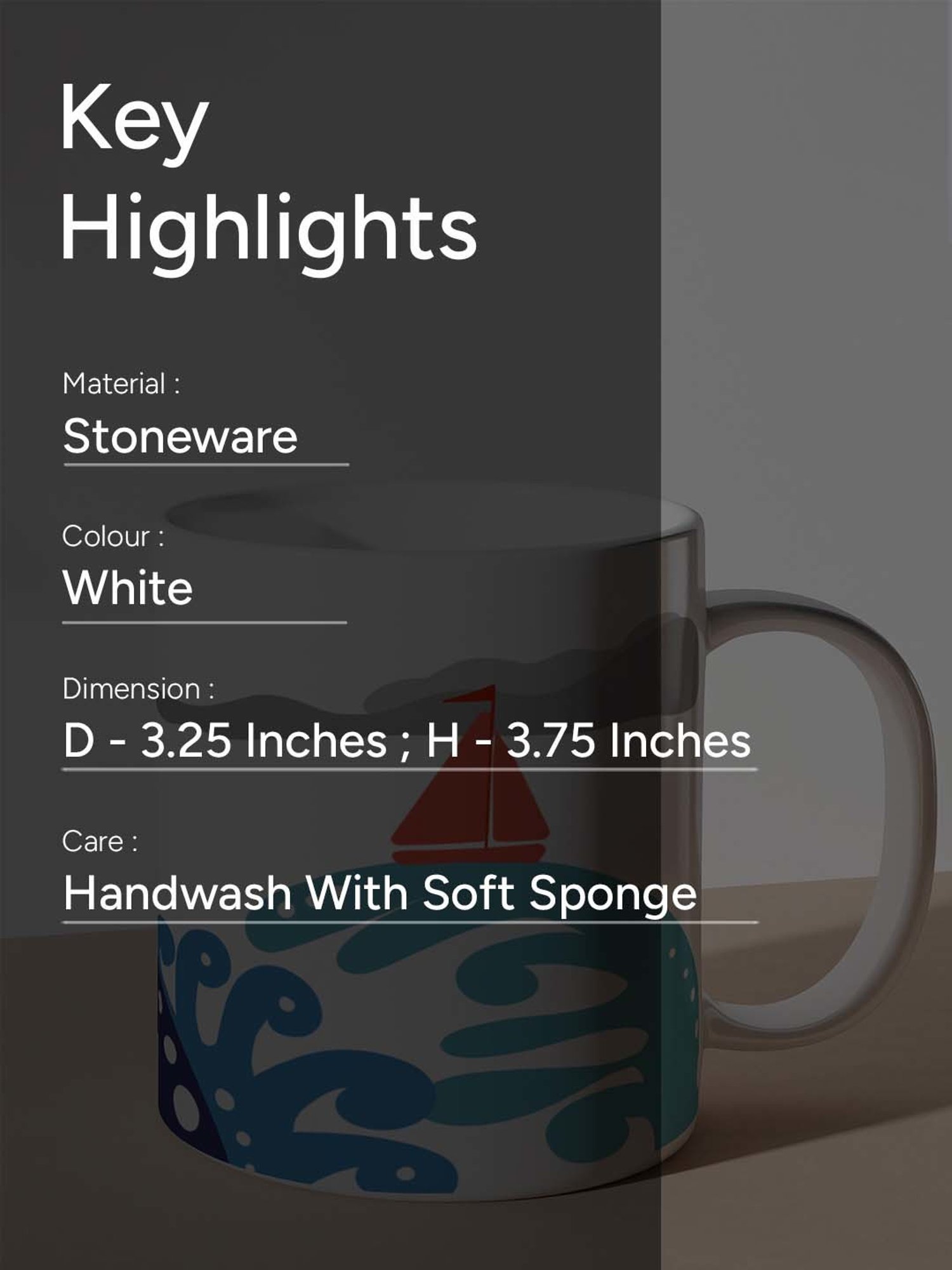 Nestroots White Stoneware Sailing Seas Coffee Mug (0.325 L)