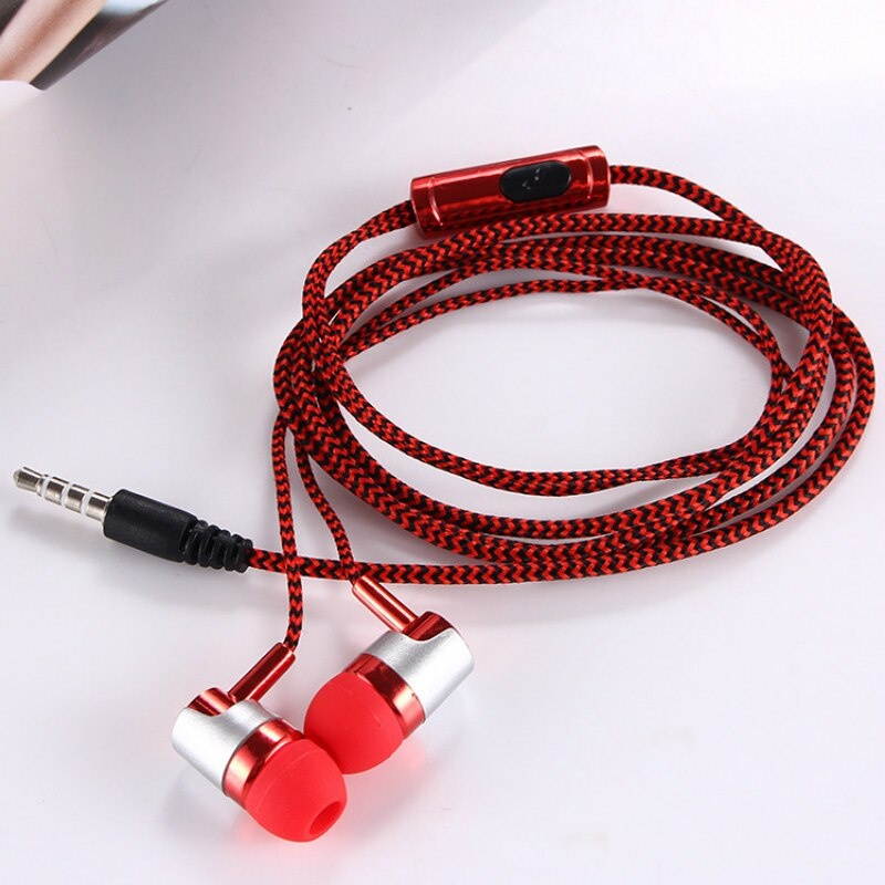 H-169 3.5mm MP3 MP4 Wiring Subwoofer Braided Cord, Universal Music Headphones with Wheat Wire Control(Golden)