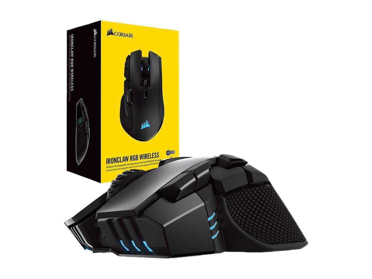 CORSAIR IRONCLAW RGB Wireless Rechargeable Gaming Mouse with SLIPSTREAM WIRELESS Technology, Black, Backlit RGB LED, 18000 dpi, Optical