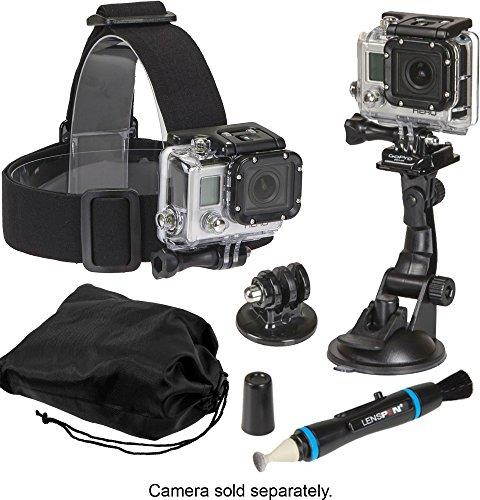 sunpak 5 piece accessory kit  head mount, suction cup mount, tripod mount with lens pen cleaner & storage pouch for gopro cameras