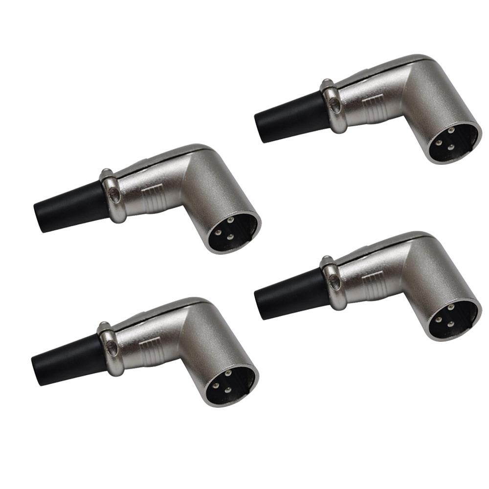 Seismic Audio - SAPT303-4Pack - 4 Pack of Right Angle 3 Pin XLR Male Connectors - Right Angle XLR Microphone Connectors