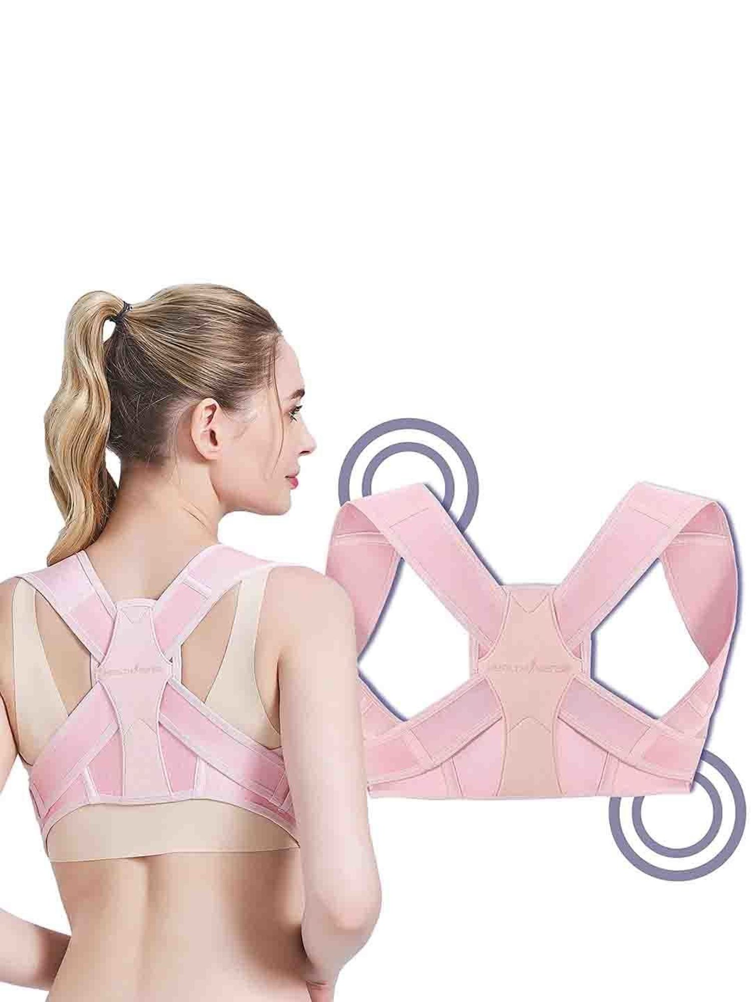 HealthSense Posture Corrector for Women, Back Pain Relief with Back Support Belt (S/M) - Pink