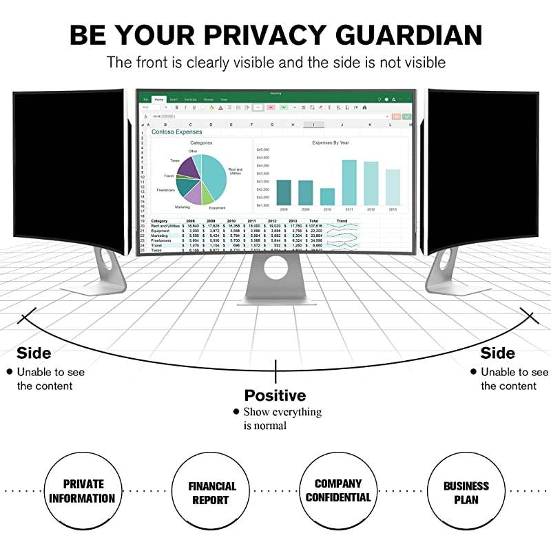 20 Inch (Diagonally Measured) Computer Privacy Screen Filter, [16:9 Aspect Ratio] for Widescreen Monitors Anti-Glare - Anti-Scratch Screen Protector - (WxH:443mmx250mm)
