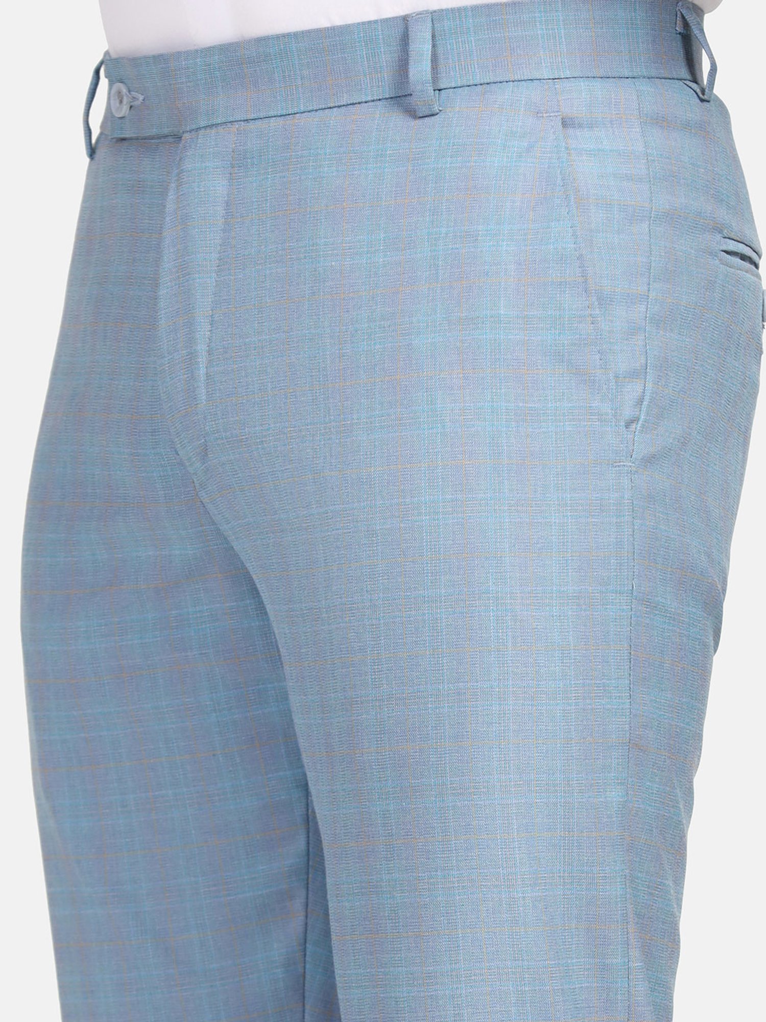 TAHVO Sky Blue Regular Fit Flat Front Trousers