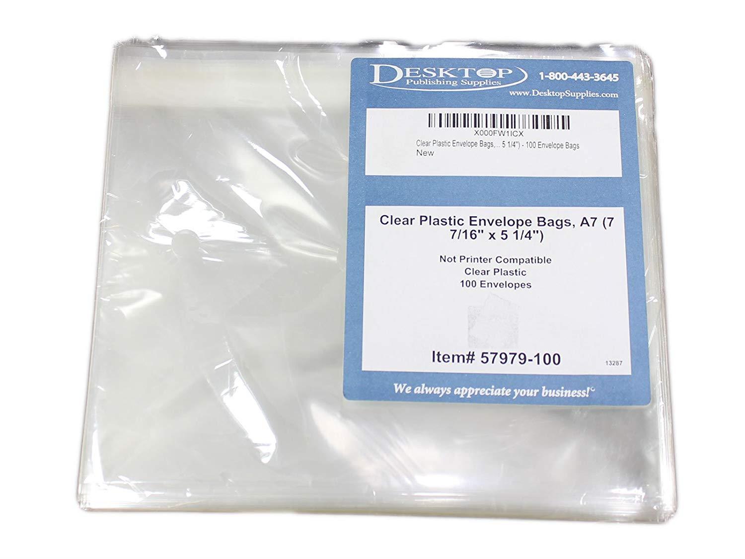 Clear Plastic Envelope Bags, A7 (7 7/16" x 5 1/4") - 100 Envelope Bags