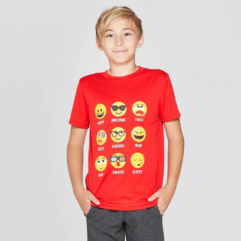 Boys' Emoji Short Sleeve Athletic Graphic T-Shirt - Cat & Jack™ Red XS