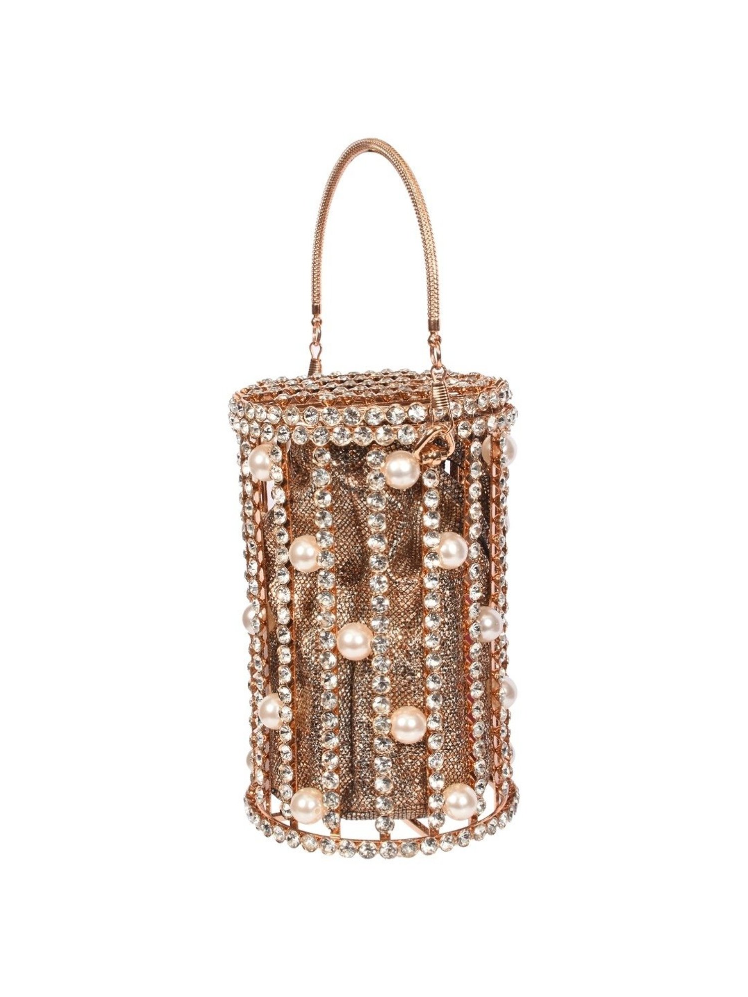 SASSORA IVORY Gold Leather Embellished Handbag