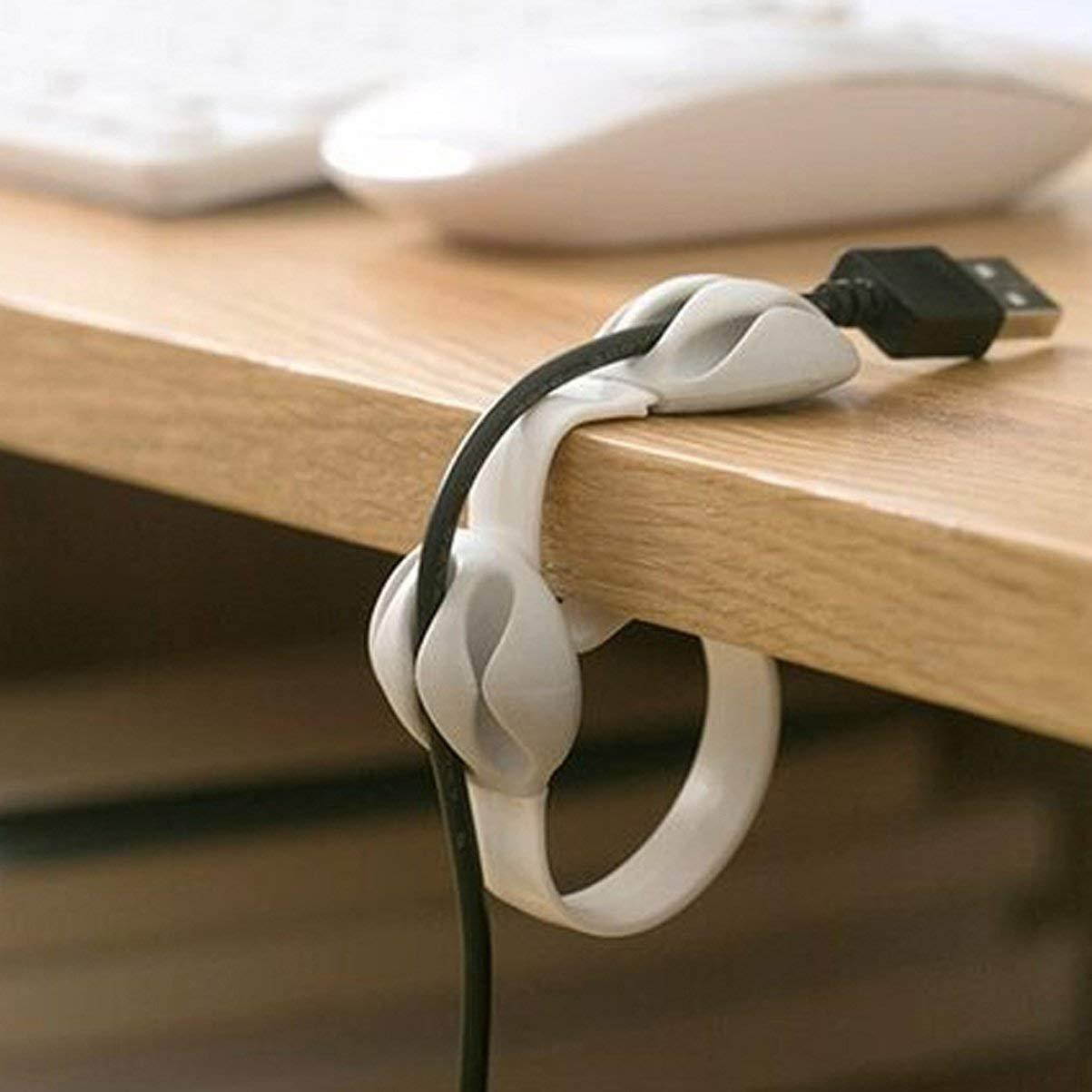 Coralpearl Non Adhesive Weighted Desk Cable Drop Clips Silicone Desktop Organizer Small Line Ties Fixer Tidy Table Top Wire Holder Clamp Cord Management Set for Home Office (White 2pcs)