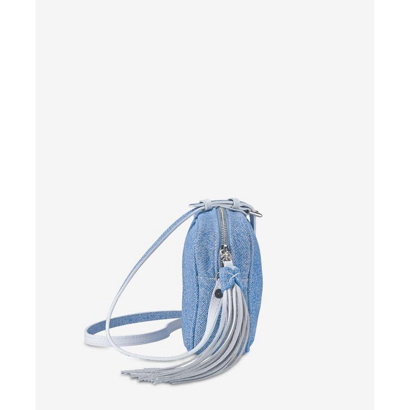 VR NYC Magnetic Strap Closure Mosaic Design Denim Laser Cut Crossbody Bag - Blue