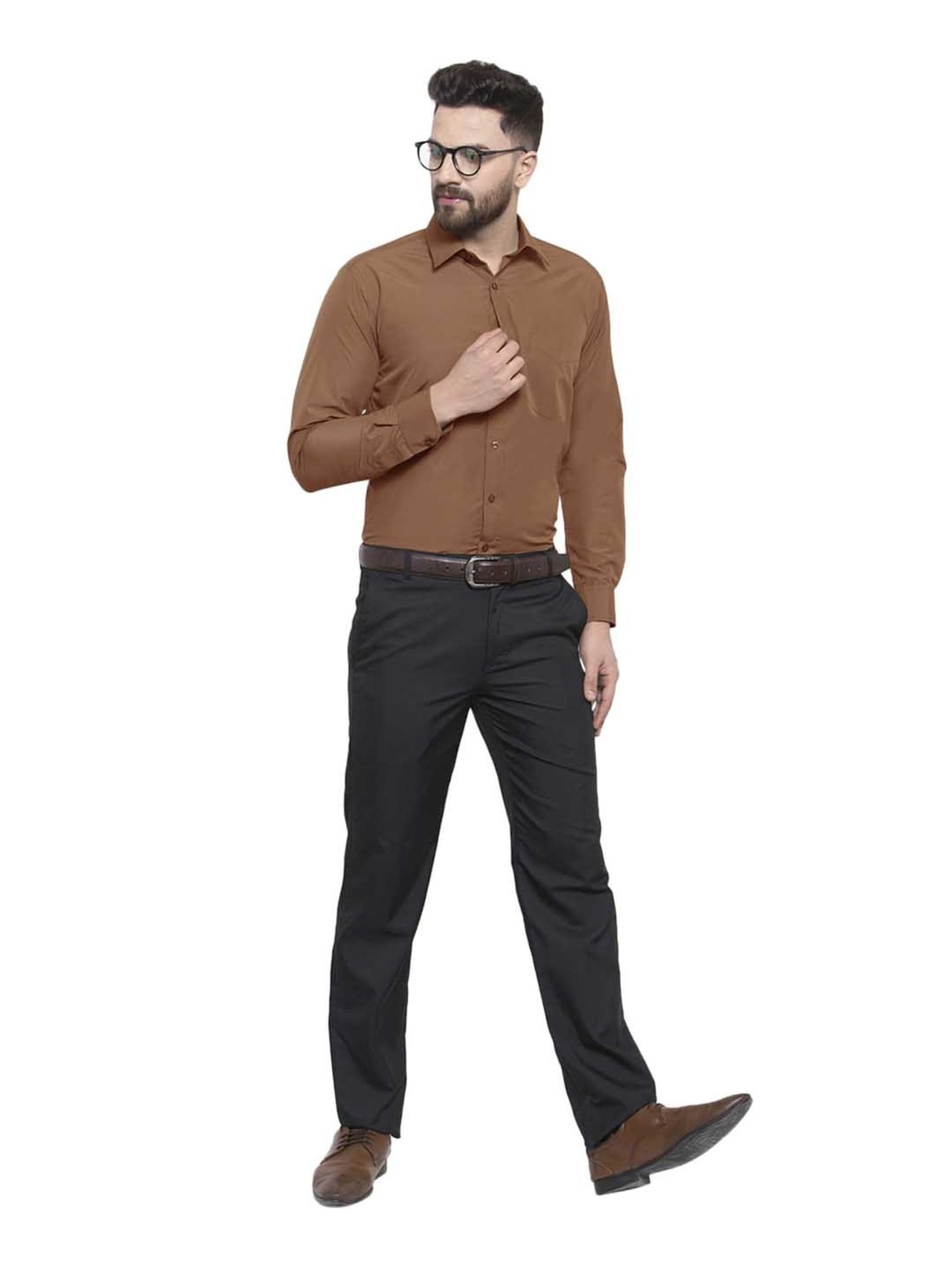 English Navy Dark Brown Full Sleeves Shirt