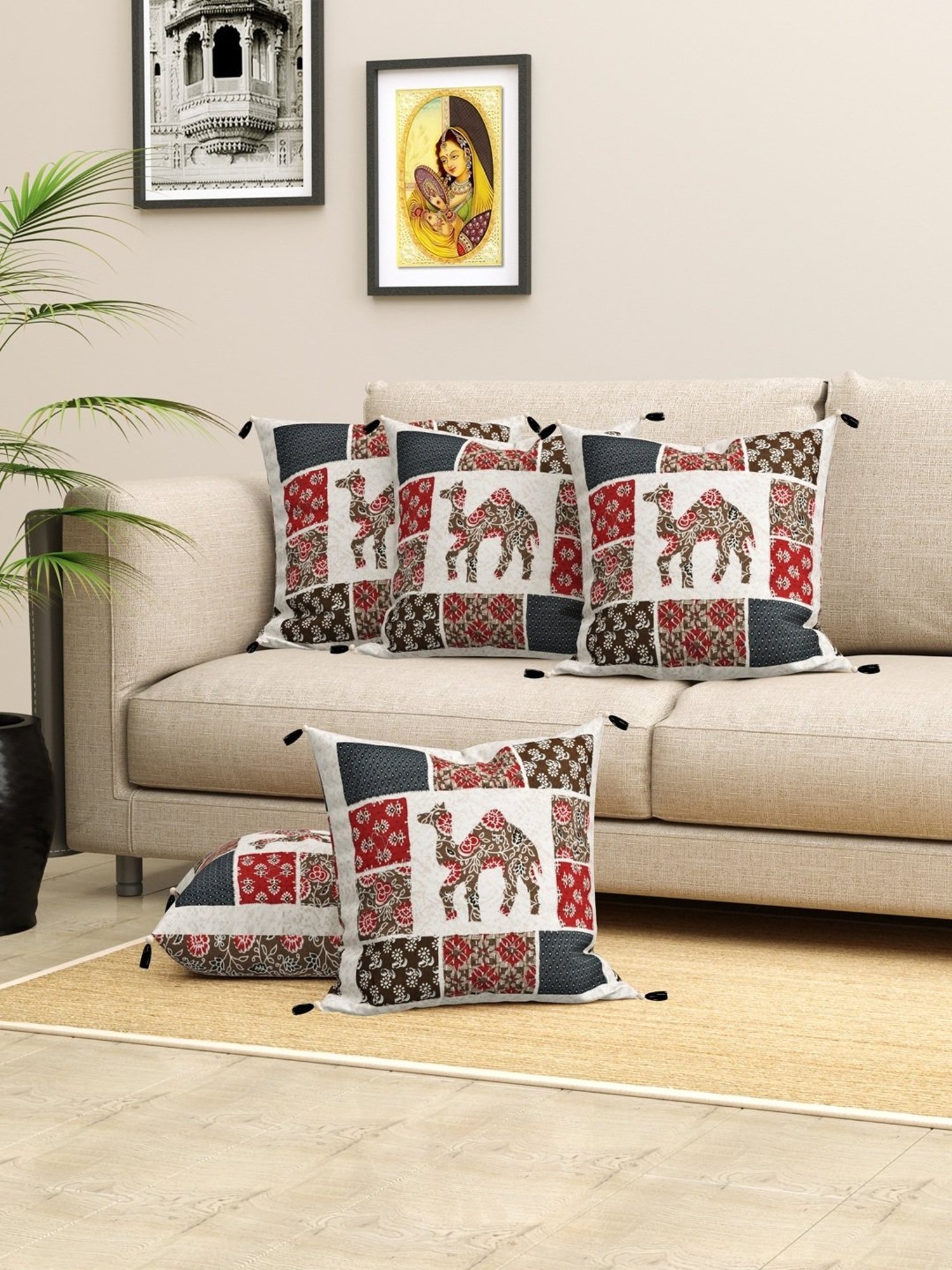Living Roots Jaipuri Multicolor Cotton Cushion Covers - Set of 5