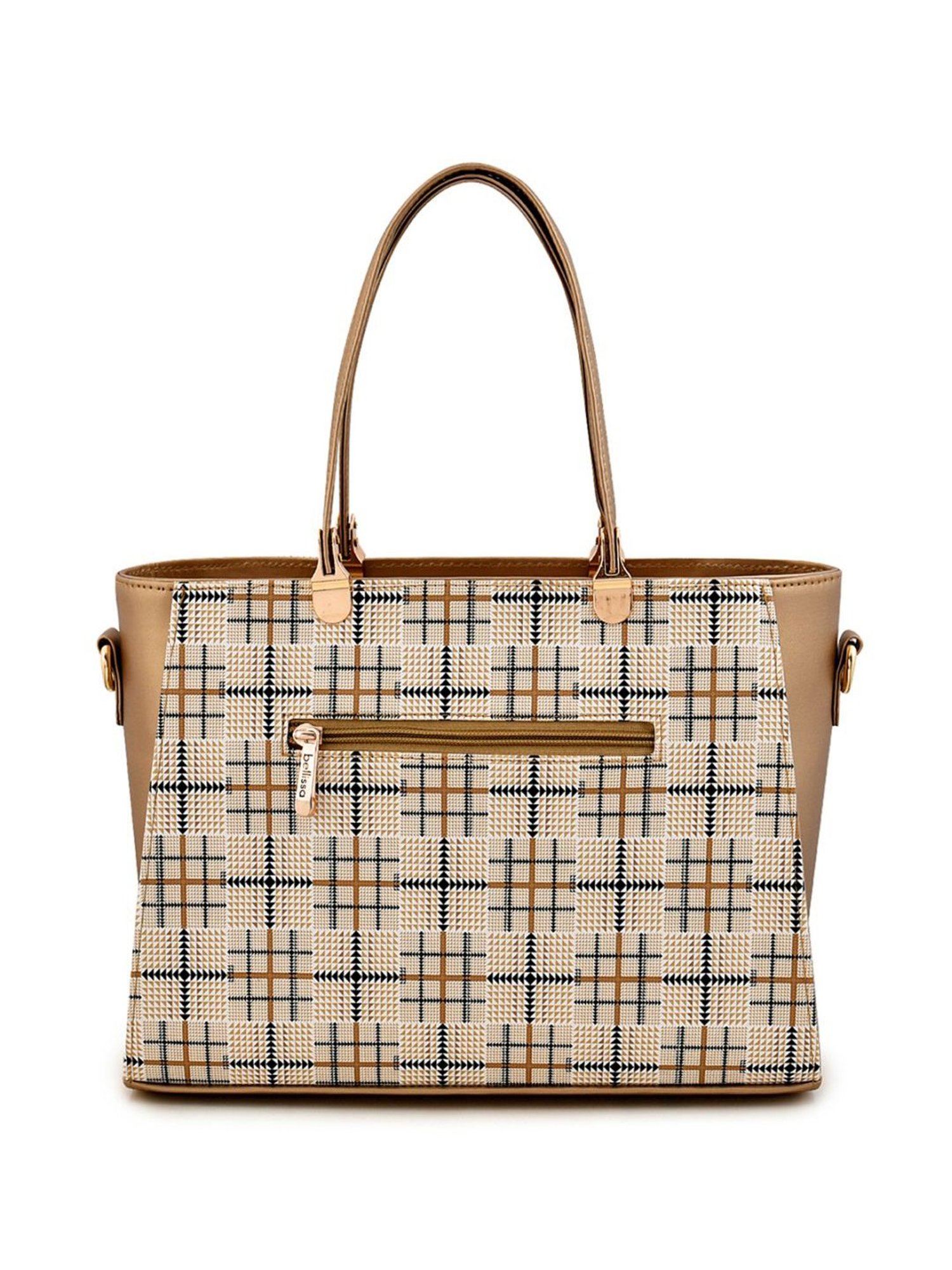 Bellissa Golden Checks Medium Handbag with Wallet Combo