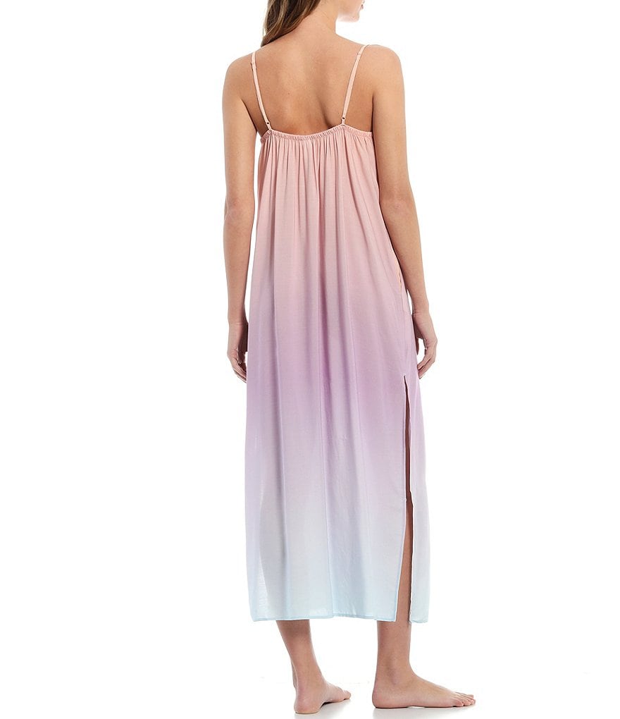 Jasmine & Ginger Dip-Dye Print Maxi Lounge V-Neck Spaghetti Strap Dress