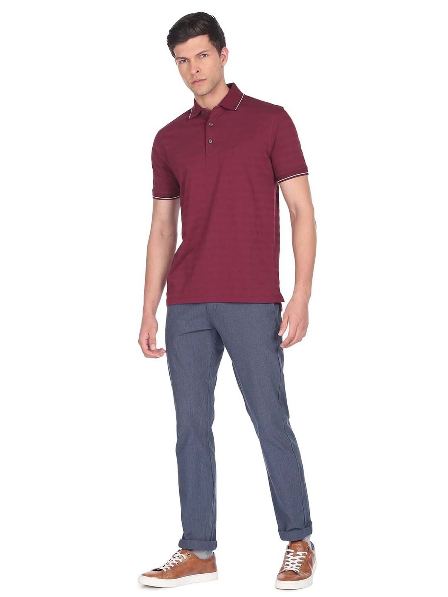 Arrow Burgundy Regular Fit Cotton Polo T-Shirt