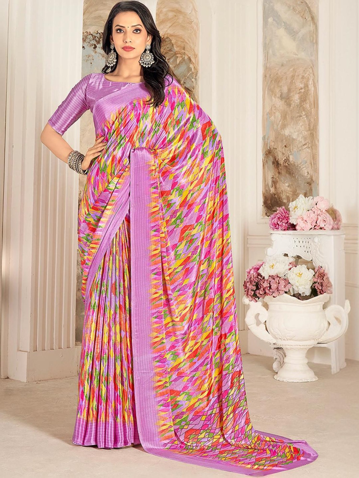 Unnati Silks Grey Cotton Printed Saree With Unstitched Blouse