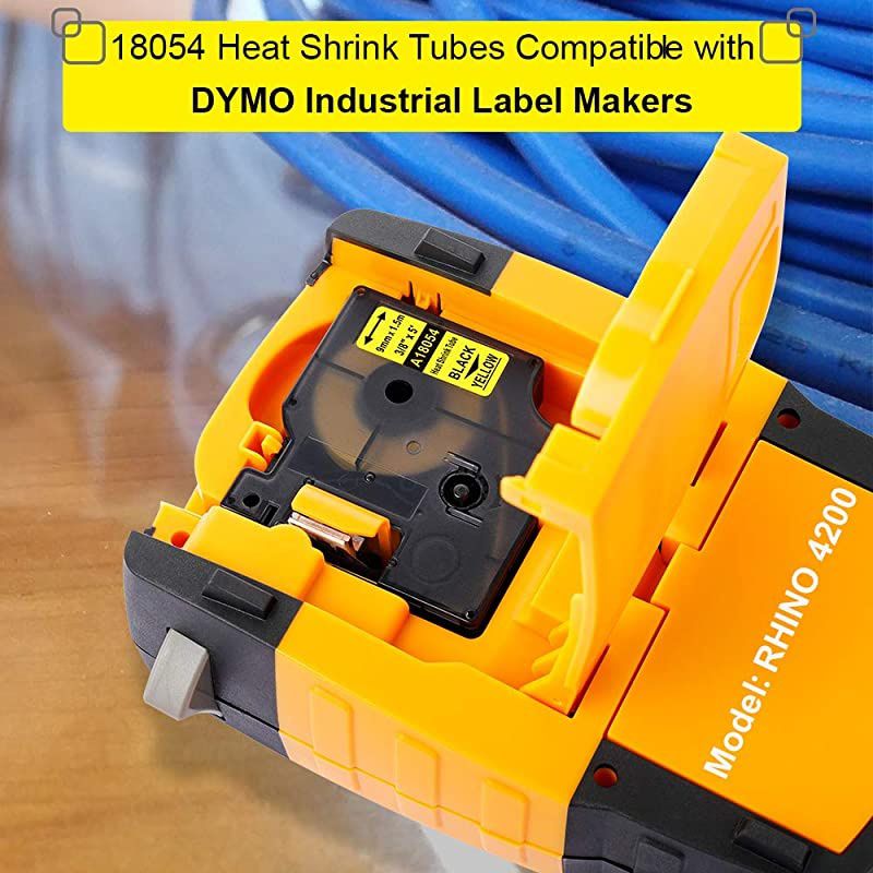 Compatible Labels Tape Replacement for DYMO 18054 Heat Shrink Tube Use with DYMO Rhino 5200 4200 5000 6000 Industrial Label Maker Black on Yellow 38 x 493Pack